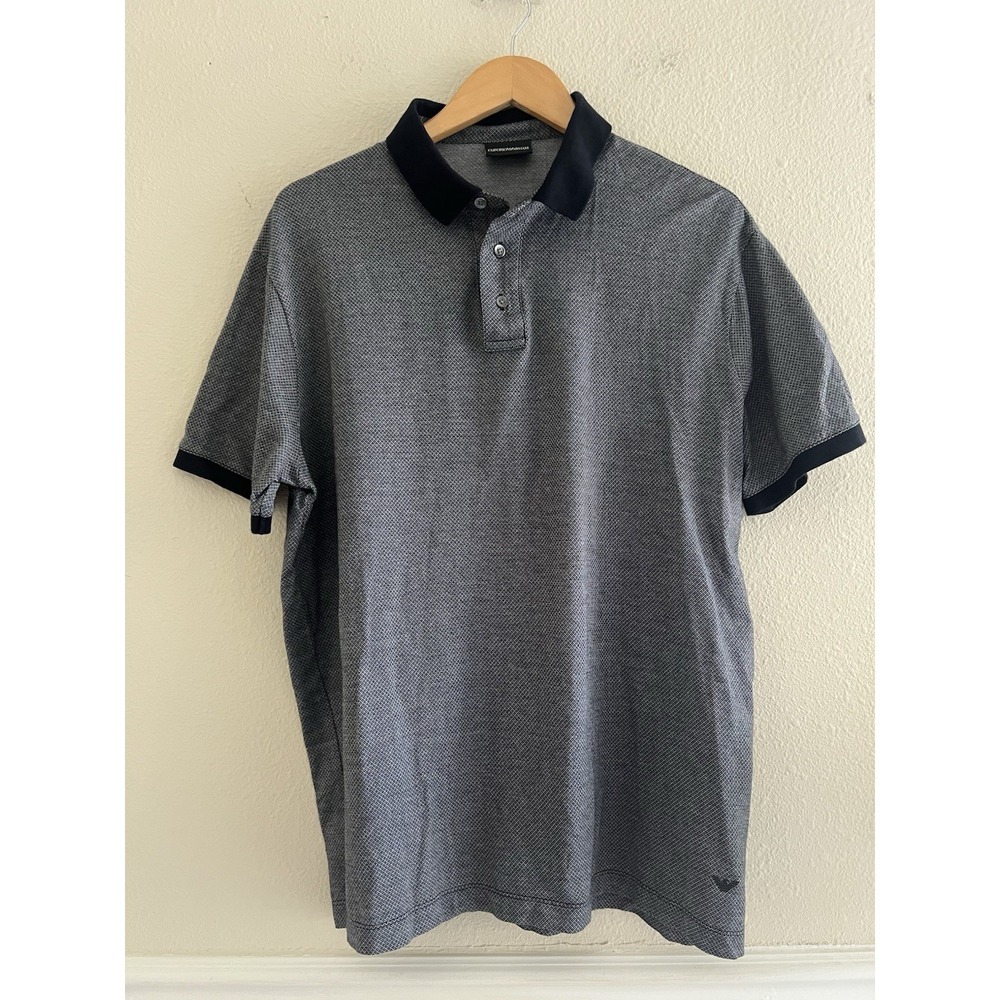 Emporio Armani Short Sleeve Polo Shirt Men's L/XL Navy Blue Preppy Casual *Read